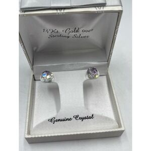 Swarovski SAL‎ Vintage AB Crystal Disco Ball Stud 14k over 925 Earrings in Box